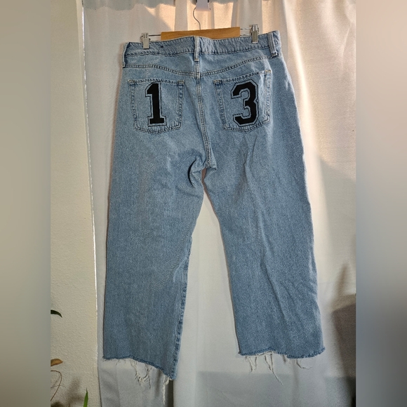 Fashion Nova Light Blue Wide Leg Jeans with Black Horror Graphics - Picture 2 of 3